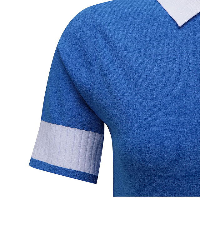 ANEW Golf Women Back Zipper Point Short Sweater in blue, featuring a stylish design with a back zipper and color-matching collar and sleeves.